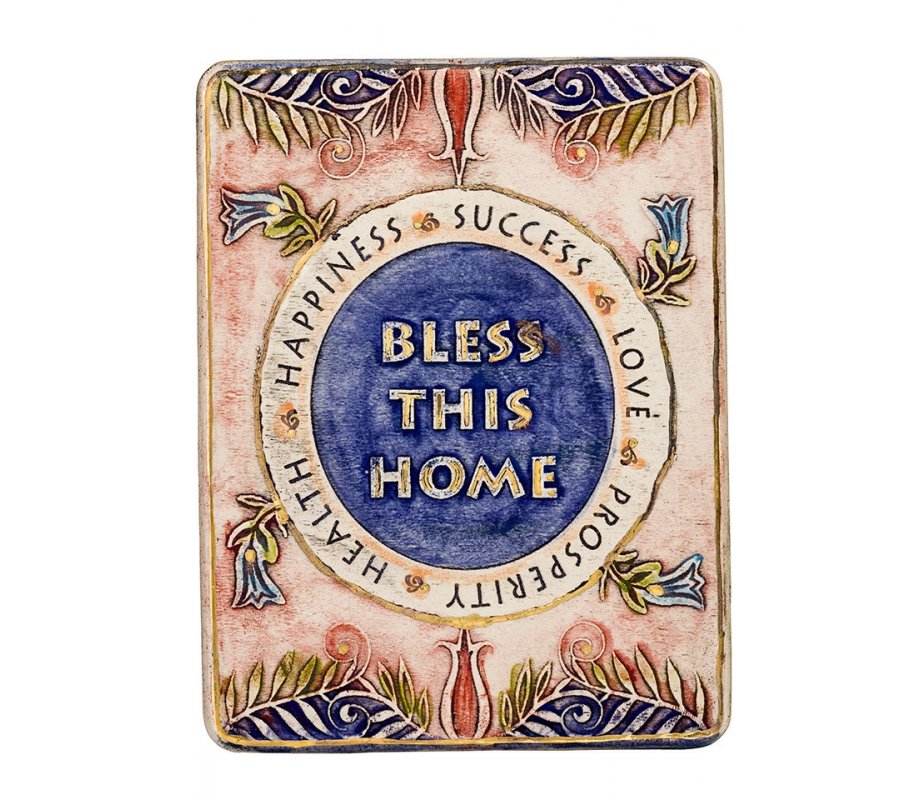 Handcrafted Ceramic 24K Gold Decoration Plaque, House Blessing English - Art in Clay