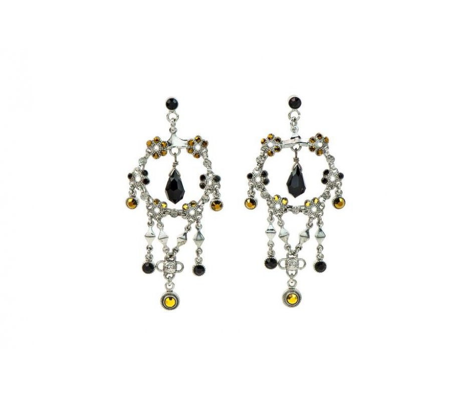 Handcrafted Dangle Earrings with Semi Precious Gems, Flower Lace Design - Amaro