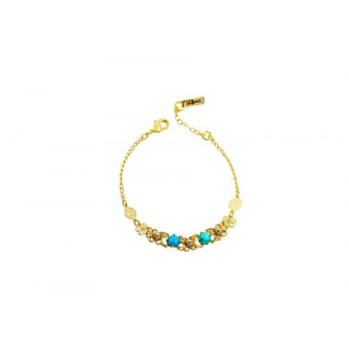 Handcrafted Gold Plate Bracelet, Turquoise Stones and Crystals - Amaro