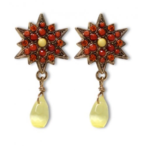 Handcrafted Gold Plate Red Star Earrings, Spiritual Lights Collection - Amaro