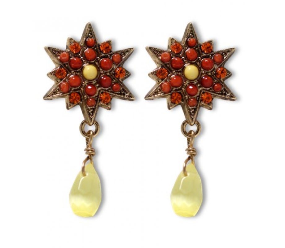 Handcrafted Gold Plate Red Star Earrings, Spiritual Lights Collection - Amaro