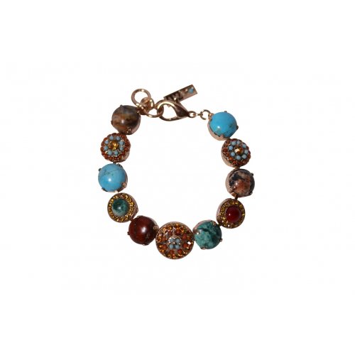 Handcrafted Gold Plated Bracelet, Large Round Semi Precious Colorful Gems - Amaro