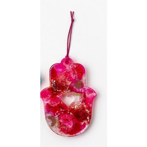 Handcrafted Hamsa with Cutout Heart, Rich Shades of Red - Graciela Noemi