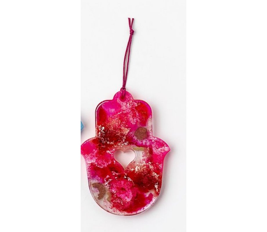 Handcrafted Hamsa with Cutout Heart, Rich Shades of Red - Graciela Noemi
