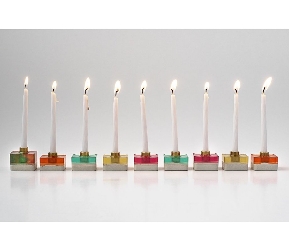 Handcrafted Modular Cubed Colorful Hanukkah Menorah - Graciela Noemi