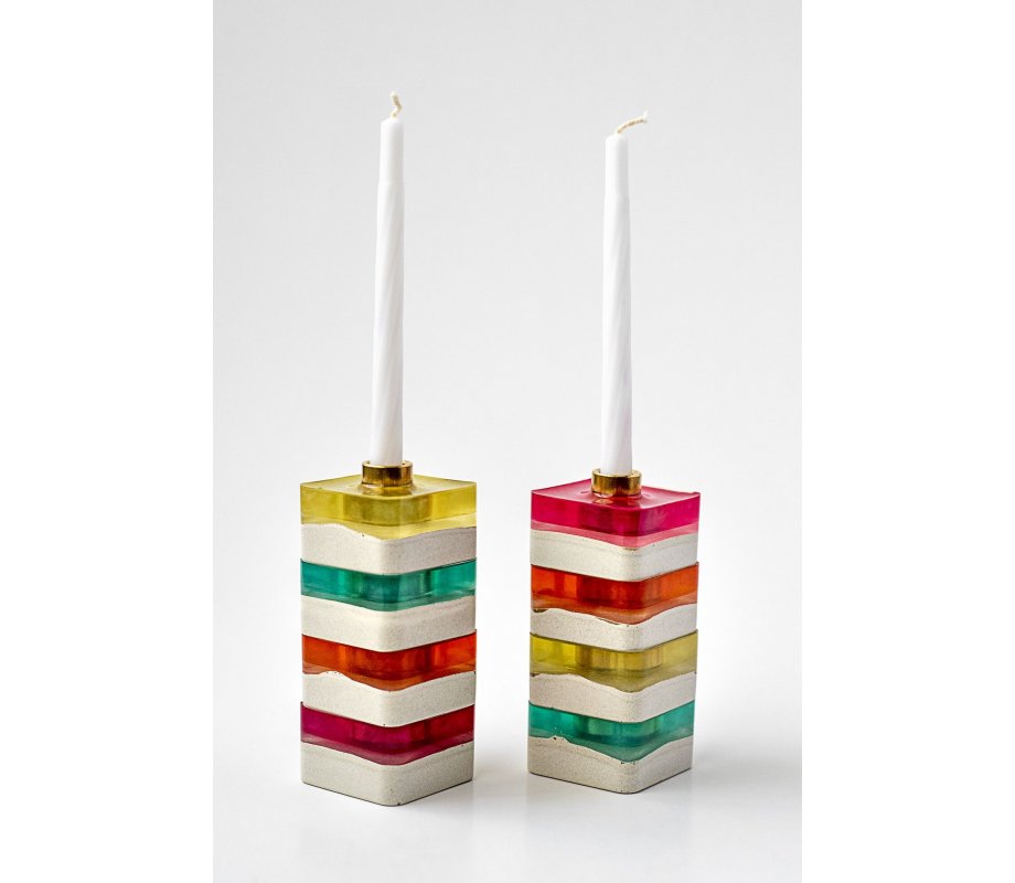 Handcrafted Modular Cubed Colorful Hanukkah Menorah - Graciela Noemi