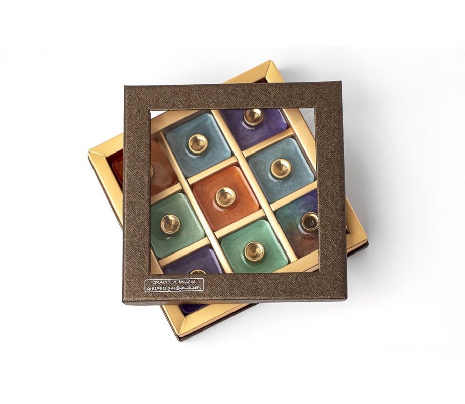 Handcrafted Modular Cubed Colorful Hanukkah Menorah - Graciela Noemi