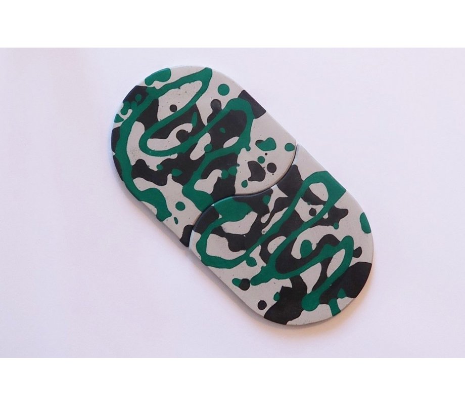 Handcrafted Pair of Coasters, Colored Abstract Design on Gray - Graciela Noemi