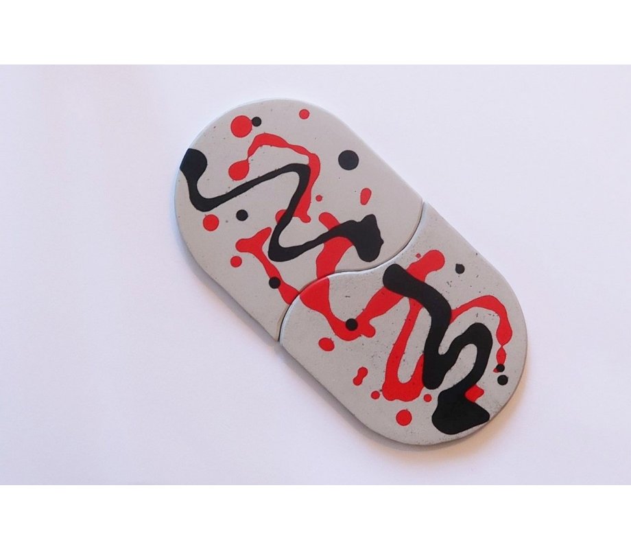 Handcrafted Pair of Coasters, Colored Abstract Design on Gray - Graciela Noemi