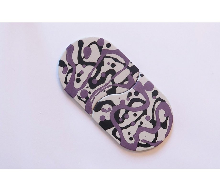 Handcrafted Pair of Coasters, Colored Abstract Design on Gray - Graciela Noemi