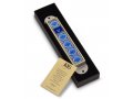 Handcrafted Pewter & Enamel Beaded Mezuzah Case, Blue Flowers - Iris Design