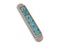 Handcrafted Pewter & Enamel Beaded Mezuzah Case, Floral Ovals - Iris Design