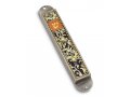 Handcrafted Pewter & Enamel Beaded Mezuzah Case, Florals on Black - Iris Design