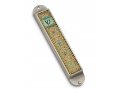 Handcrafted Pewter & Enamel Beaded Mezuzah Case, Flowers in Geometrics - Iris Design