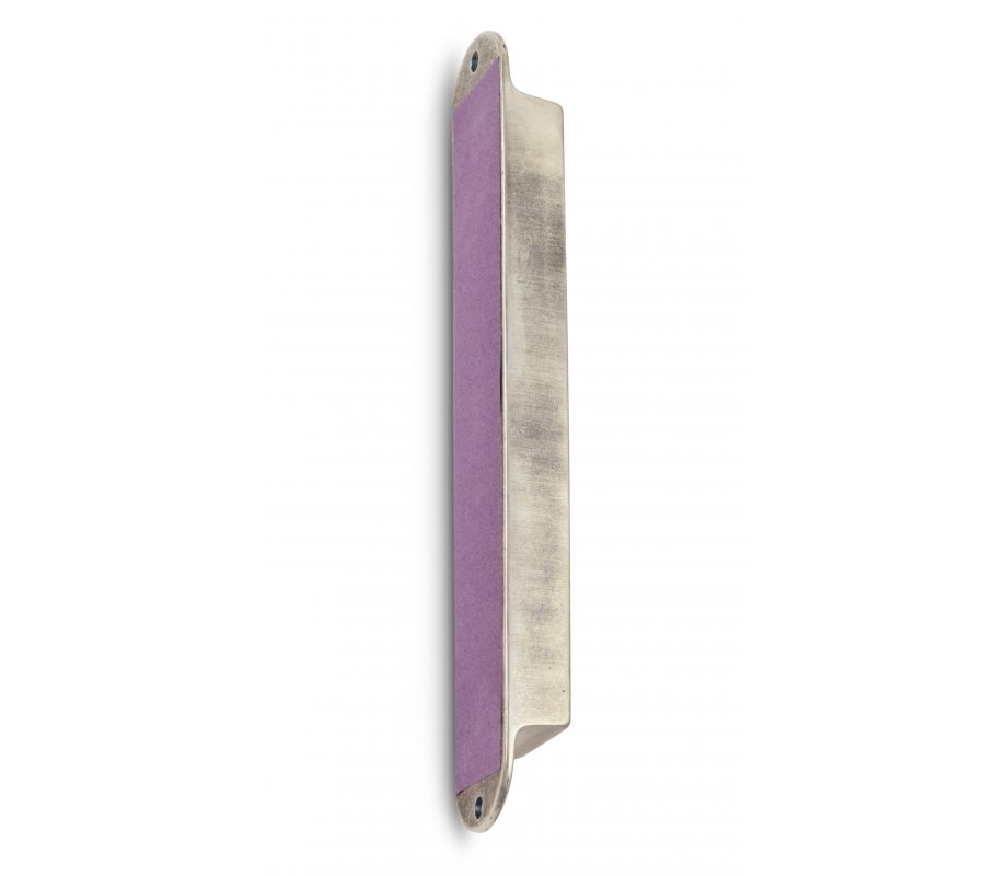 Handcrafted Pewter & Enamel Beaded Mezuzah Case, Flowers in Geometrics - Iris Design