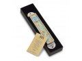 Handcrafted Pewter & Enamel Beaded Mezuzah Case, Golden Swirls - Iris Design