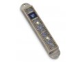 Handcrafted Pewter and Enamel Beaded Mezuzah Case, Dark Blue Swirls - Iris Design