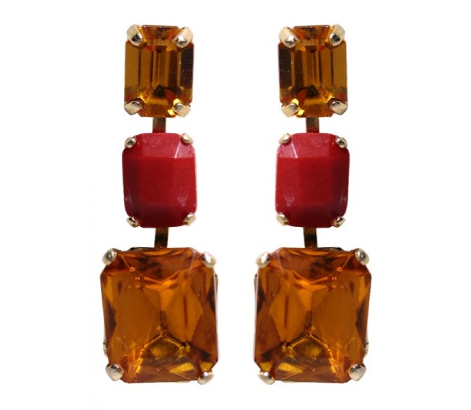 Handcrafted Post Drop Earrings, Red Coral and More Semi Precious Gems - Amaro