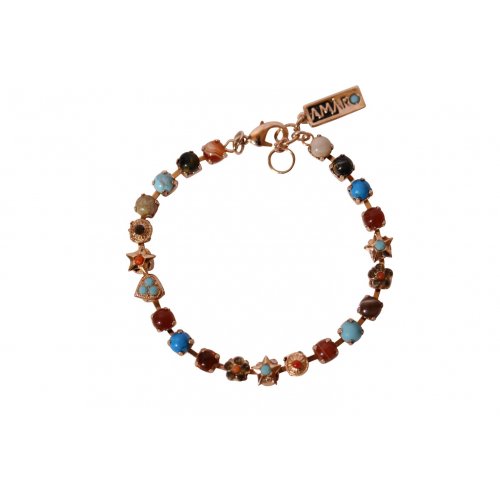 Handcrafted Rose Gold Plate Bracelet with Semi-Precious Gems, Various Shapes - Amaro