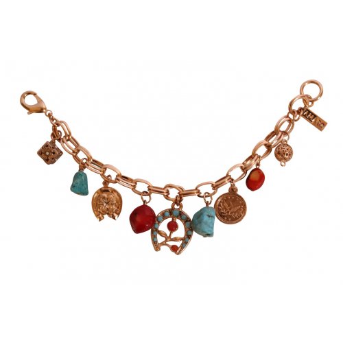 Handcrafted Rose Gold Plated Bracelet with Colorful Lucky Charms - Amaro