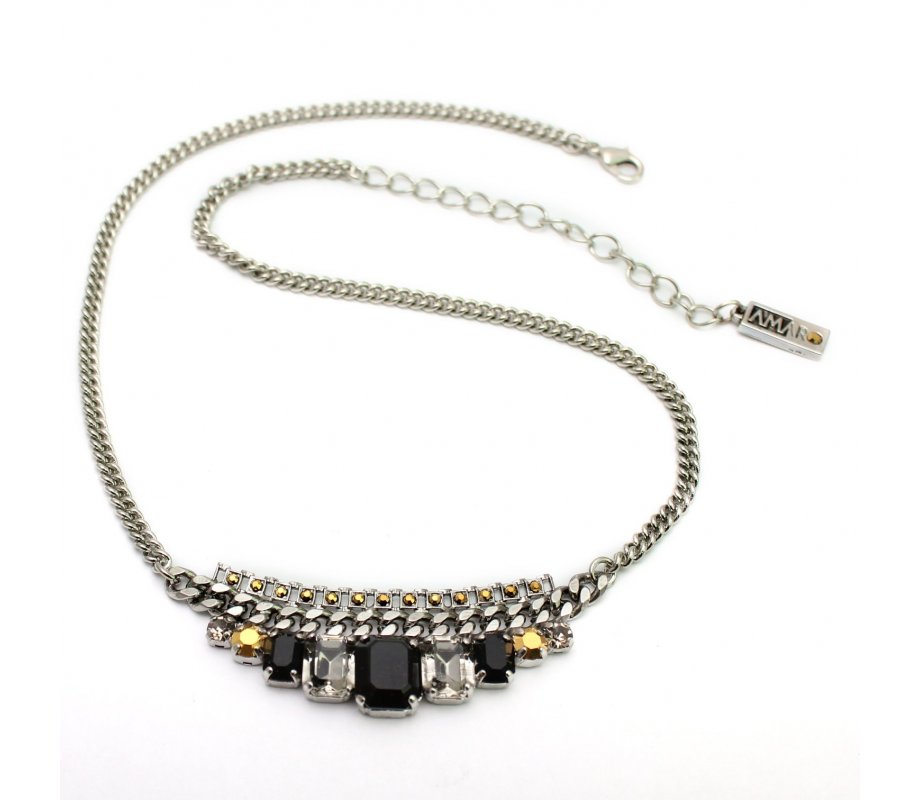 Handcrafted Semi Precious StoneS, Black Silver and Gold Necklace - Amaro