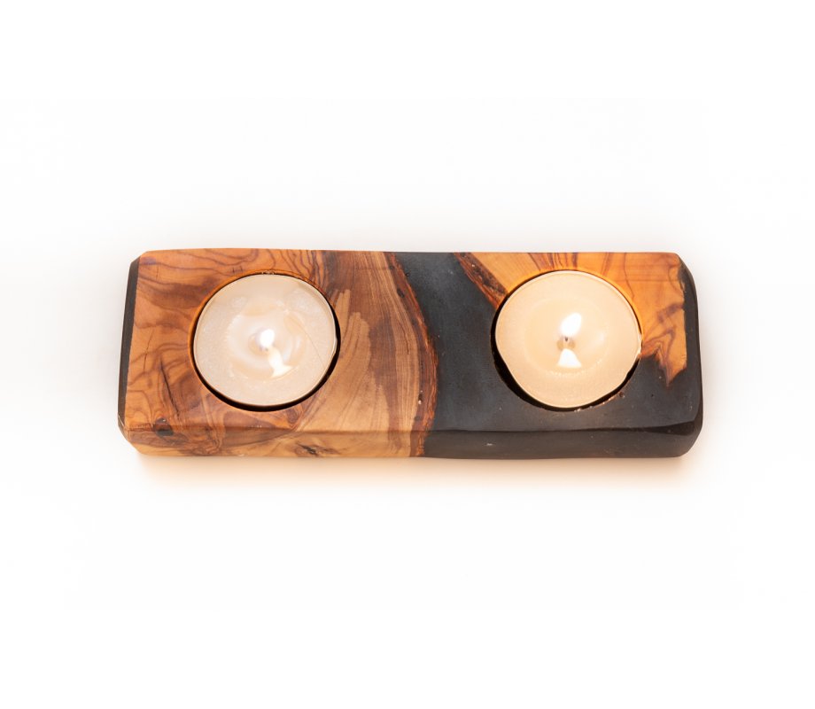 Handcrafted Shabbat Candle Holders from Israeli from Olive Wood and Epoxy - Eial Ovin