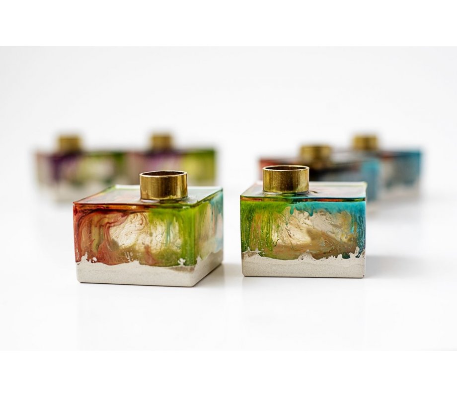 Handcrafted Transparent Resin Candlesticks, Red Design - Graciela Noemi