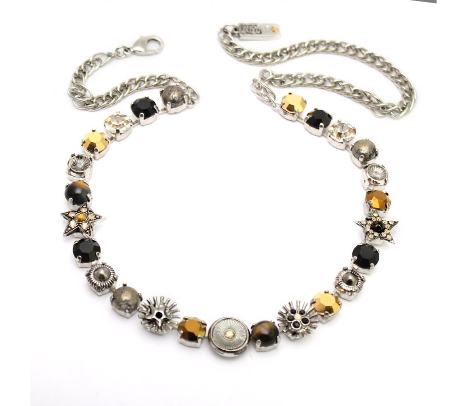 Handmade Black, Silver and Gold Star Necklace, From the Silver Collection - Amaro