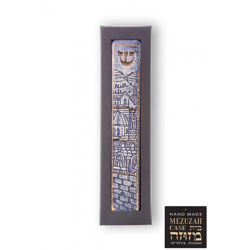 Handmade Ceramic Mezuzah Case, Jerusalem and Western Wall - Art in Clay