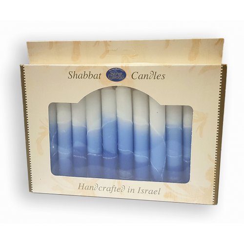 Handmade Decorative Galilee Shabbat Candles - Shades of Blue and White with Streaks