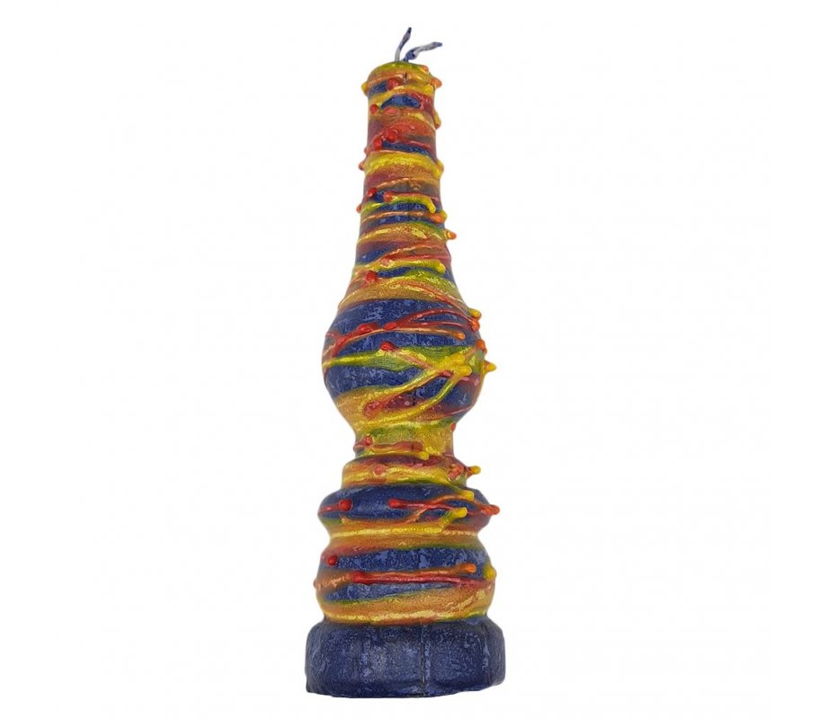 Handmade Lamp Havdalah Candle, Blue, Orange and Yellow - Galilee Style
