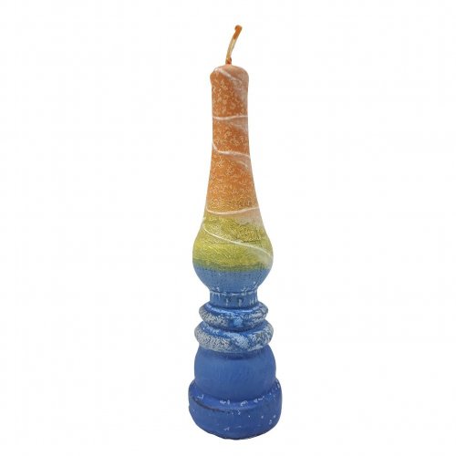 Handmade Lamp Havdalah Candle, Orange, Blue and Yellow - Galilee Style