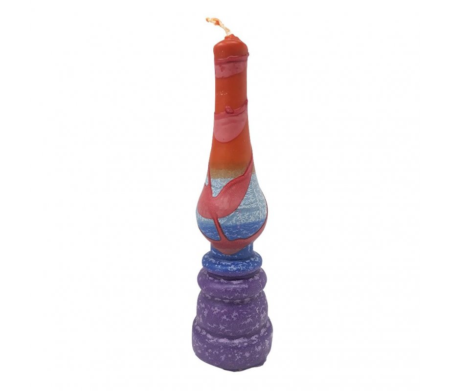 Handmade Lamp Havdalah Candle, Purple Orange Pink and Blue - Galilee Style