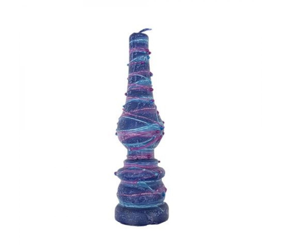 Handmade Lamp Havdalah Candle with Threads of Wax, Purple and Blue - Galilee Style
