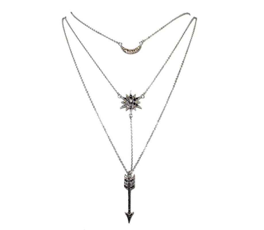 Handmade Necklace, Semi-precious Gems - Strands with Arrow Pendant - Amaro