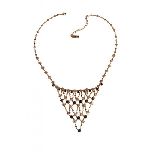 Handmade Necklace of Semi-Precious Black Gems in Flower Lace Collar Design  Amaro