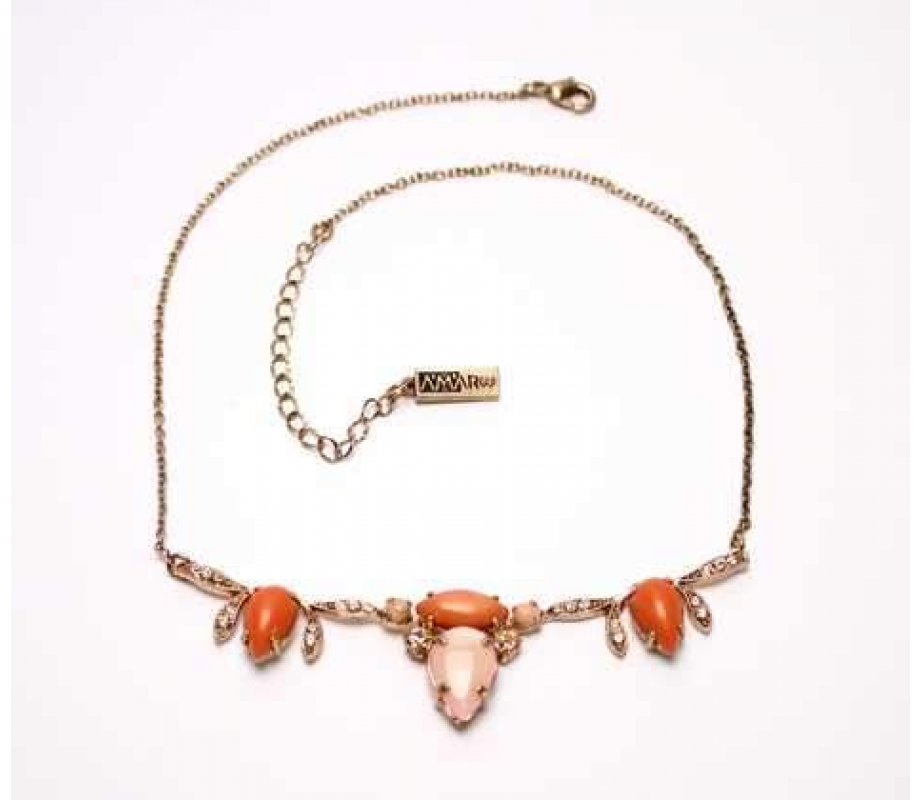 Handmade Necklace of Semi-precious Stones, Art Deco Pink and Orange – Amaro