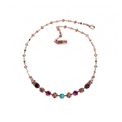 Handmade Necklace with Colorful Flower Gems, Lace Collection - Amaro