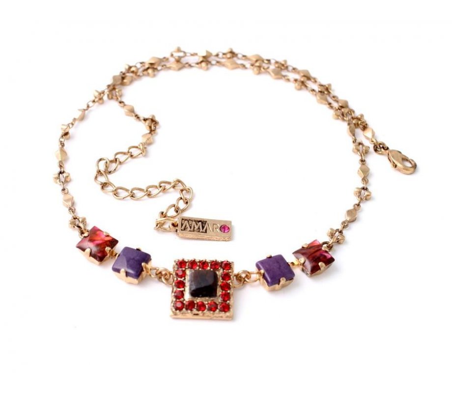 Handmade Necklace with Colorful Square Stone, Radiant Orchild Collection - Amaro
