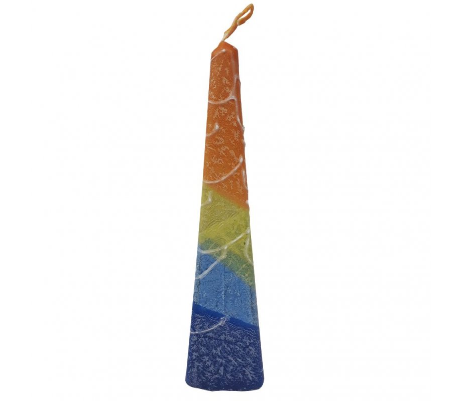 Handmade Pyramid Havdalah Candle, Blue, Yellow and Orange - Galilee Style