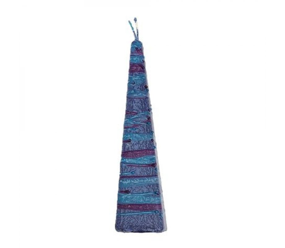 Handmade Pyramid Havdalah Candle, Blue and Purple Bands - Galilee Style