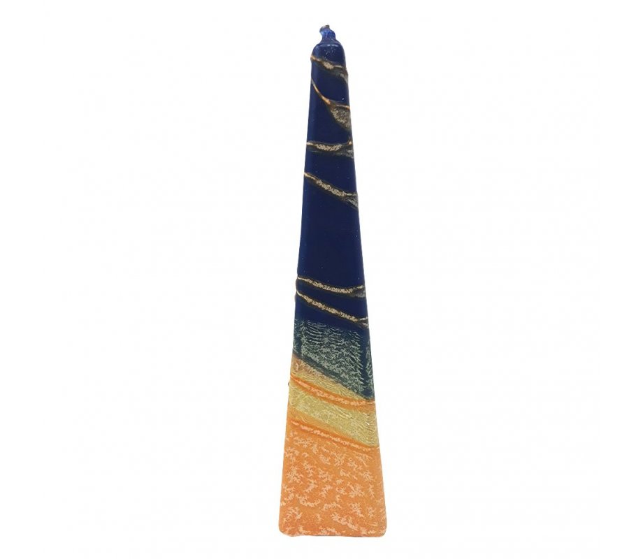 Handmade Pyramid Havdalah Candle, Orange, Yellow and Blue - Galilee Style