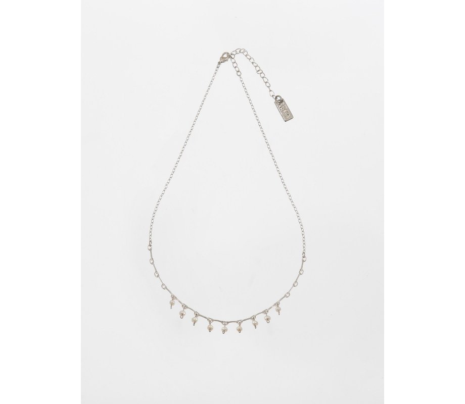 Handmade Rhodium Plated Chain with Delicate Pearl Ball Pendants - Amaro