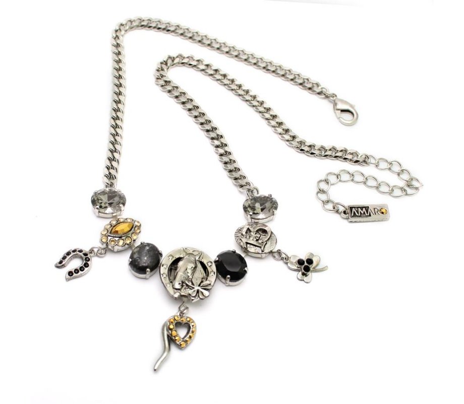 Handmade Silver Necklace with Lucky Charm Pendants, From Silver Collection - Amaro