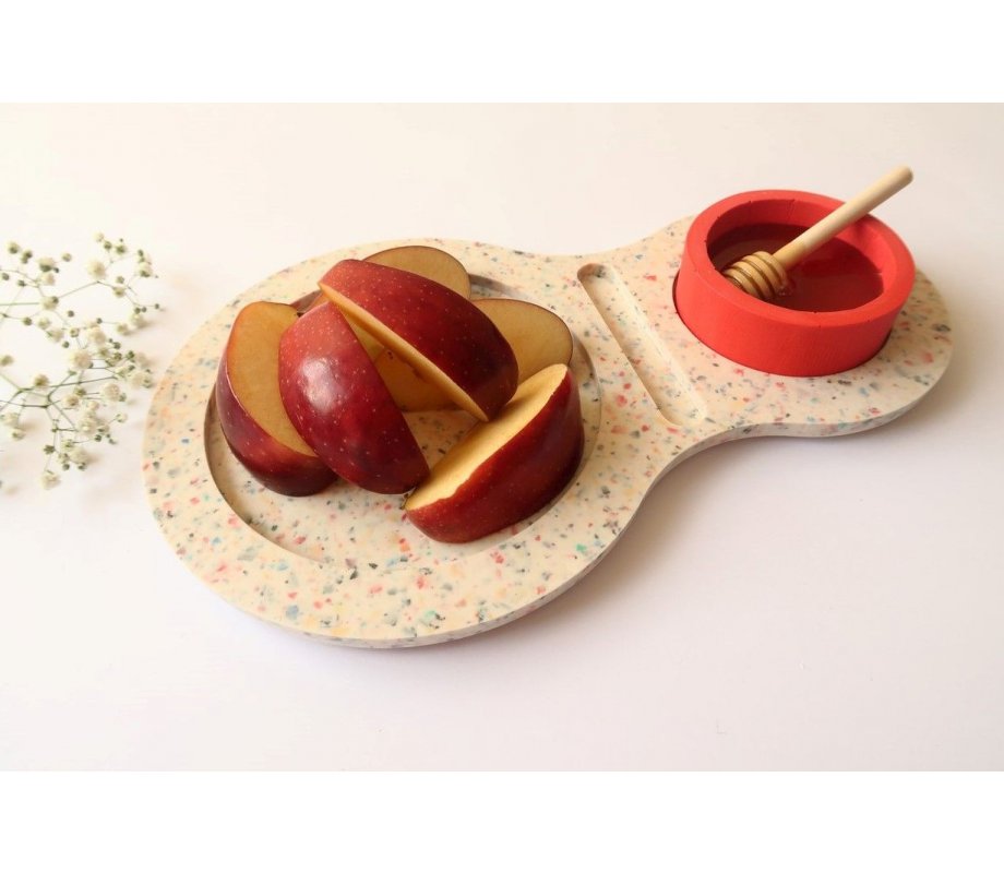 Handmade Terrazzo Design Apple Tray and Red Honey Bowl - Graciela Noemi