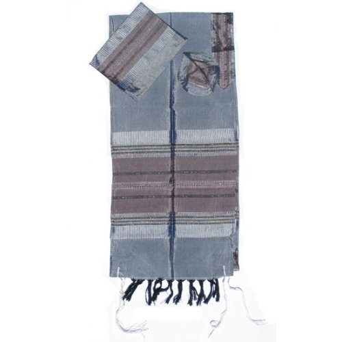 Handwoven Gray Silk Tallit Prayer Shawl Set with Antique Pink Stripes - Gabrieli
