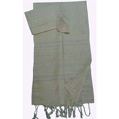 Handwoven Off-white Cotton Prayer Shawl Tallit Set Silver Stripes – Gabrieli