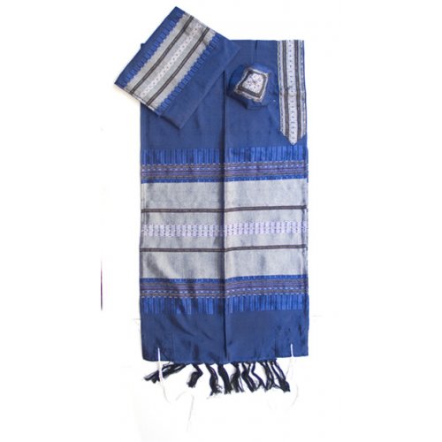 Handwoven Silk Royal Blue with Silver Stripes Prayer Shawl Set - Gabrieli