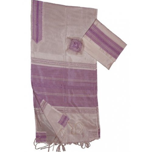 Handwoven White Silk Tallit Prayer Shawl Set with Fuchsia Stripes - Gabrieli