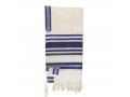 Handwoven White Wool Tallit Set with Blue and Silver Stripes - Gabrieli